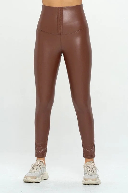 Women's Chic Outerwear Outfit Hot Girl High Waist Faux Leather Corset Cincher Leggings