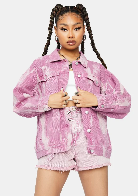 Women's Chic Outerwear Outfit Blush Go My Own Way Tie Dye Denim Jacket