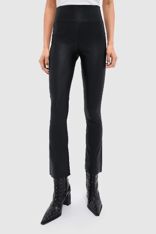 Elegant Women's Attire Black Leather Ankle Flare Legging