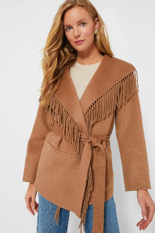 Women's Everyday Attire Camel Rowen Fringe Jacket