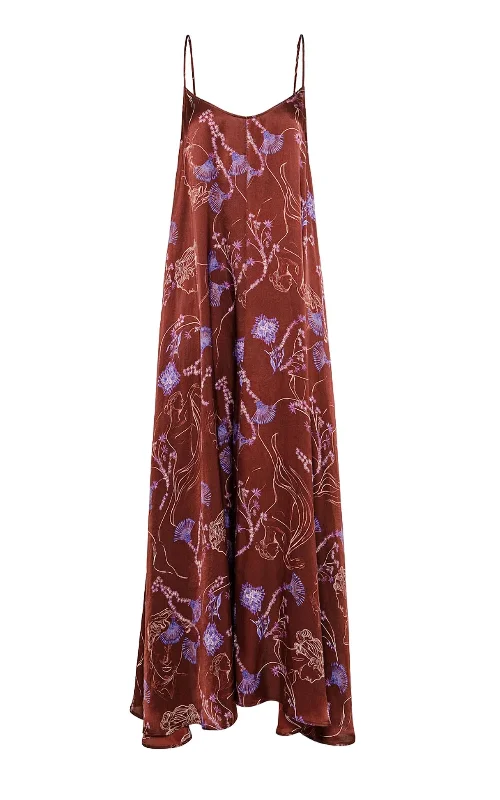 Women's Everyday Attire Women's Musa Print Silk Satin Slip Dress In Chocolate