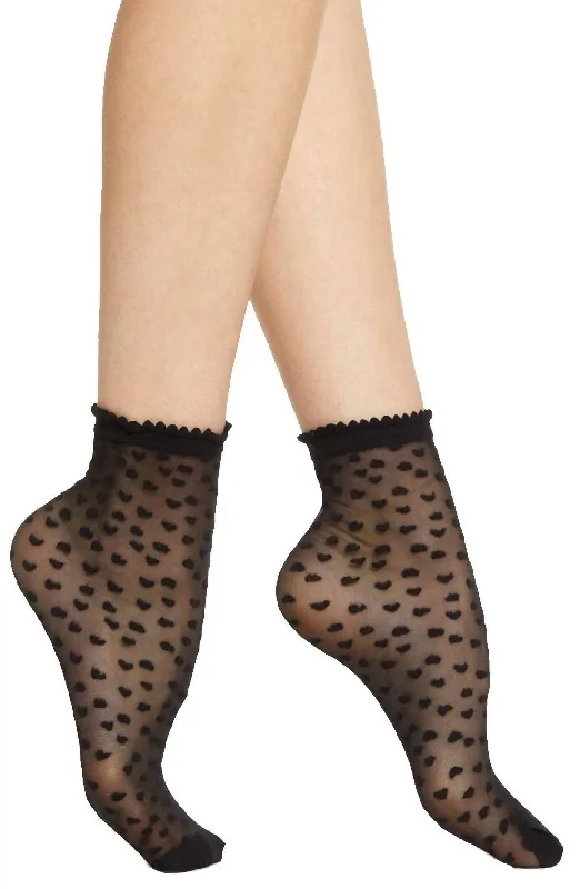 Fashionable Women's Outfit Women's Sheer Heart Anklet Socks In Black