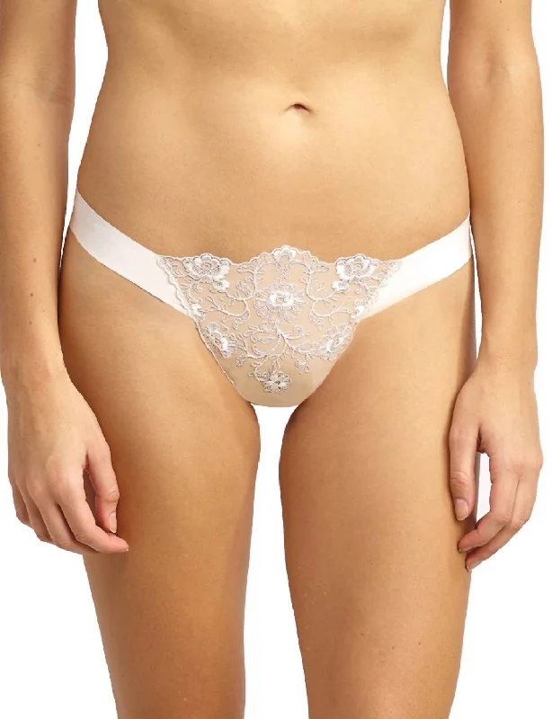 Women's Elegant Apparel Crown Embroidered Thong Panty In Ivory