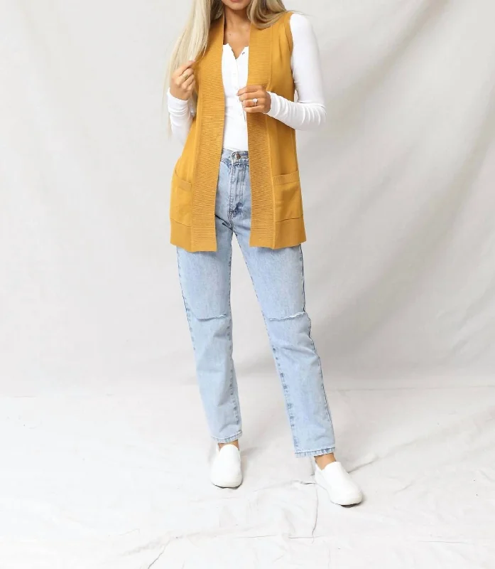 Women's Relaxed Outfit Gentry Open Front Sleeveless Cardigan In Mustard