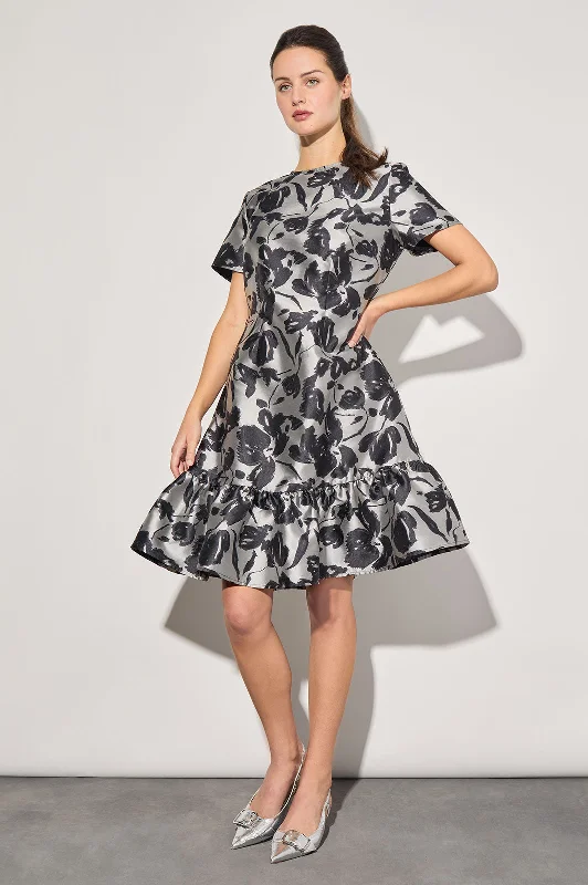 Flash Sales Today Floral Woven Flounce Knee-Length Dress