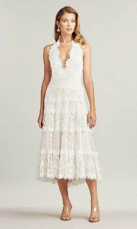 Latest Fashion Tadashi Shoji - Tadashi Shoji - BNM20019MD Scalloped Halter Tea Length Dress