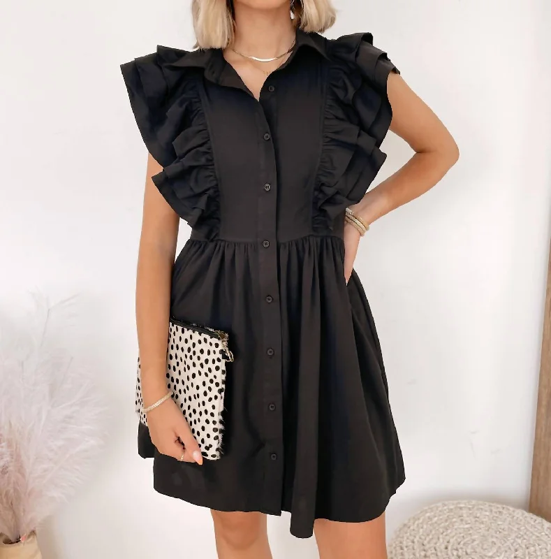 Chic Style Ellison Ruffle Sleeve Dress in Black
