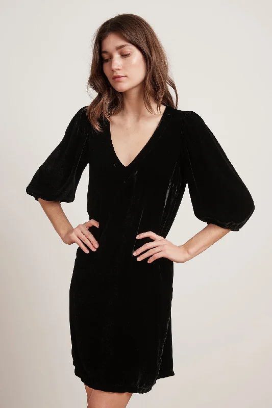 Fashion Sale CARISSA SILK VELVET PUFF SLEEVE DRESS