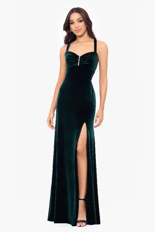 Clearance Sale, All Cheap Blondie Nites "Astor" Embellished Velvet Floor Length Dress