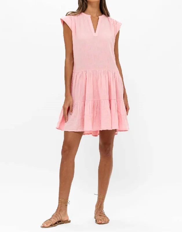 Style Breakthroughs Roll Sleeve Dress In Bahama Pink