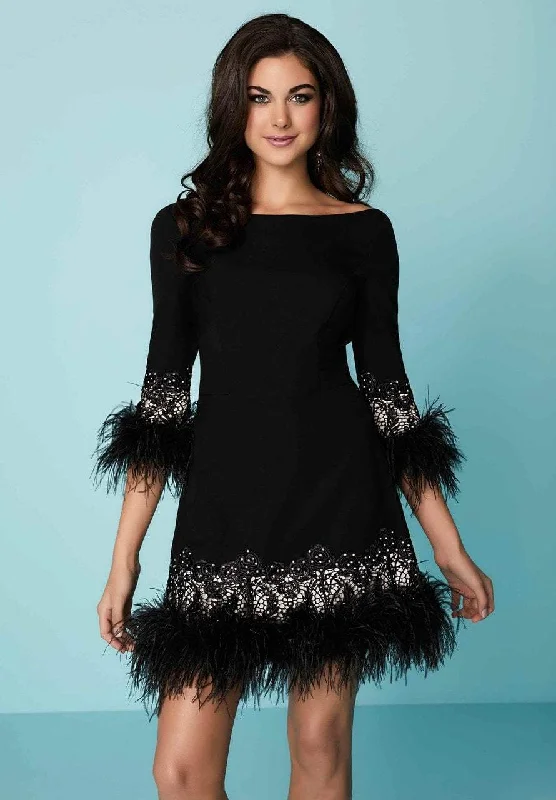 Trendy Boutiques Online Tiffany Homecoming - 27142SC Feathered Quarter Sleeve Dress