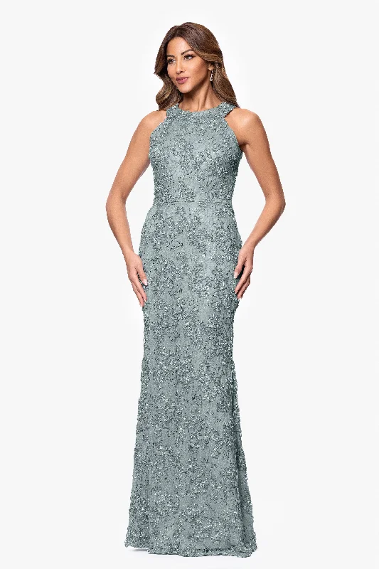 Gorgeous Glamour Collection "Andrea" Halter Neck Soutache Lace Floor Length Dress