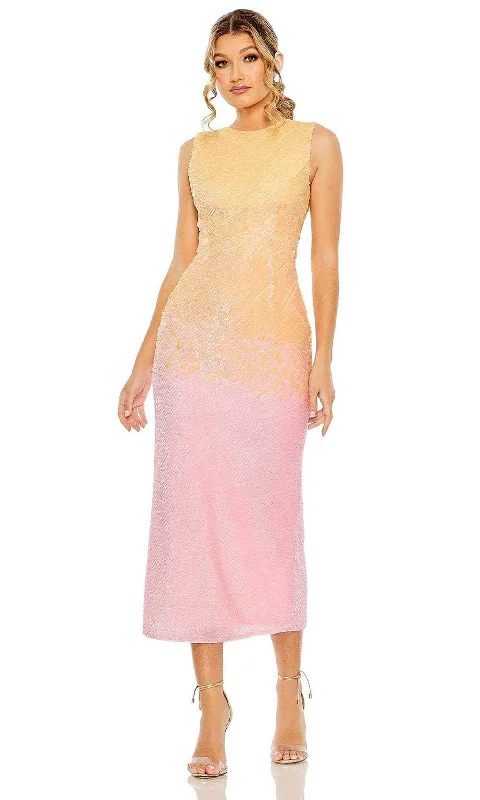Earthy Tones Mac Duggal 5772 - High Neck Tea-Length Dress