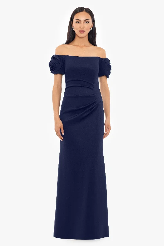 Trend Alert "Phoebe" Long Off the Shoulder Techno Scuba Ruffle Sleeve Dress