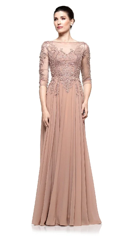 Women Wear Brands Marsoni by Colors - M214SC Beaded Illusion Quarter Sleeve Dress