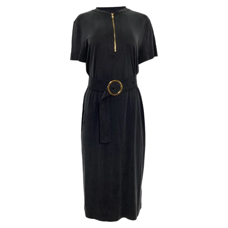 Best Sellers Escada Belted Midi Shirt Sleeve Dress in Black Cotton