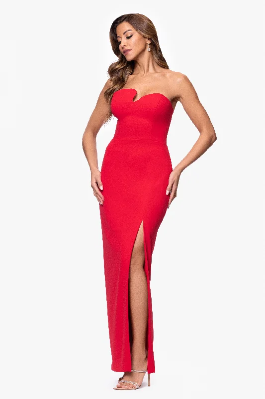 Season Sale "Zari" Scuba Crepe Asymmetric Neckline Floor Length Dress