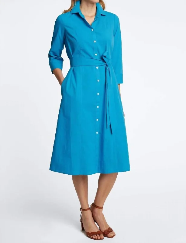 Women Online Clothing Boutiques Fiona Seersucker 3/4 Sleeve Dress In True Blue