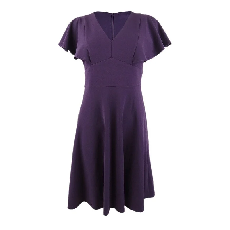 Summer Sale DKNY Women's V-Neck Ruffle-Sleeve Dress (4, Aubergine)