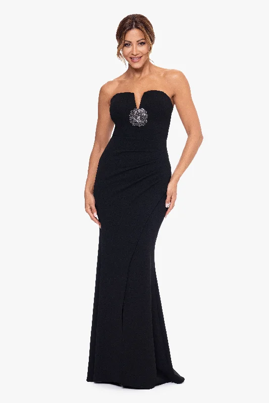 Women Wear Online "Juliana" Scuba Crepe Flower Embellished Floor Length Dress