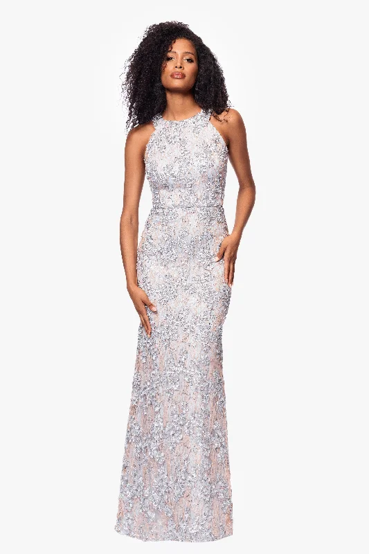 Elegant Attire For The Modern Lady "Andrea" Halter Neck Soutache Lace Floor Length Dress