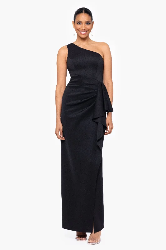 Flash Sale "Tana" Long Scuba One Shoulder Ruffle Floor Length Dress
