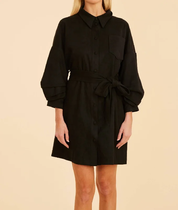 Brand Name Clothing Discount Extravaganza Suede Ruched Sleeve Dress In Black