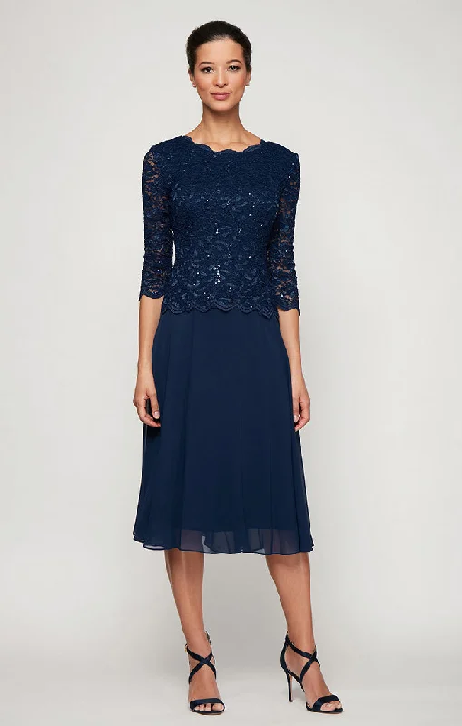 Break Fashion Norms Tea-Length Dress with Sequin Lace Bodice & Chiffon Skirt