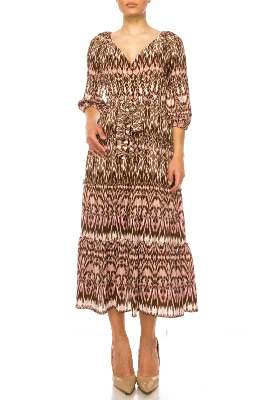 Relaxed Fashion Maison Tara 95543M - Quarter Sleeve Tea-Length Dress