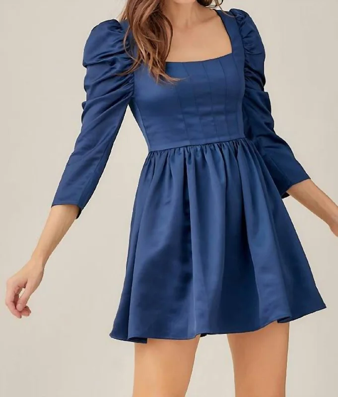 Hot Deals Nikki Puff Sleeve Dress in Lazuli Blue
