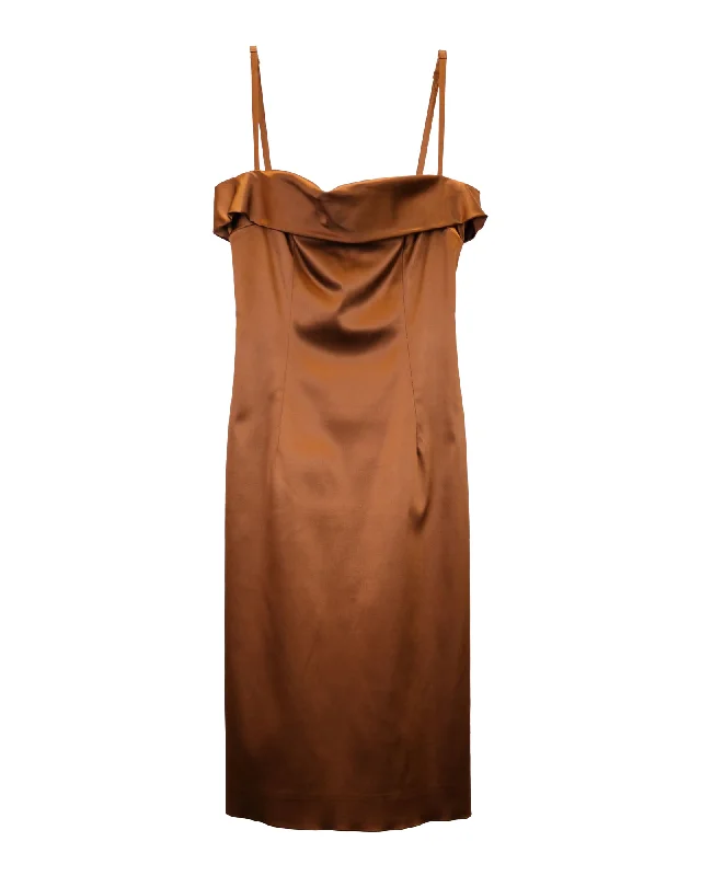 Imeless Style Dolce & Gabbana Sleeveless Knee-Length Dress in Bronze Acetate