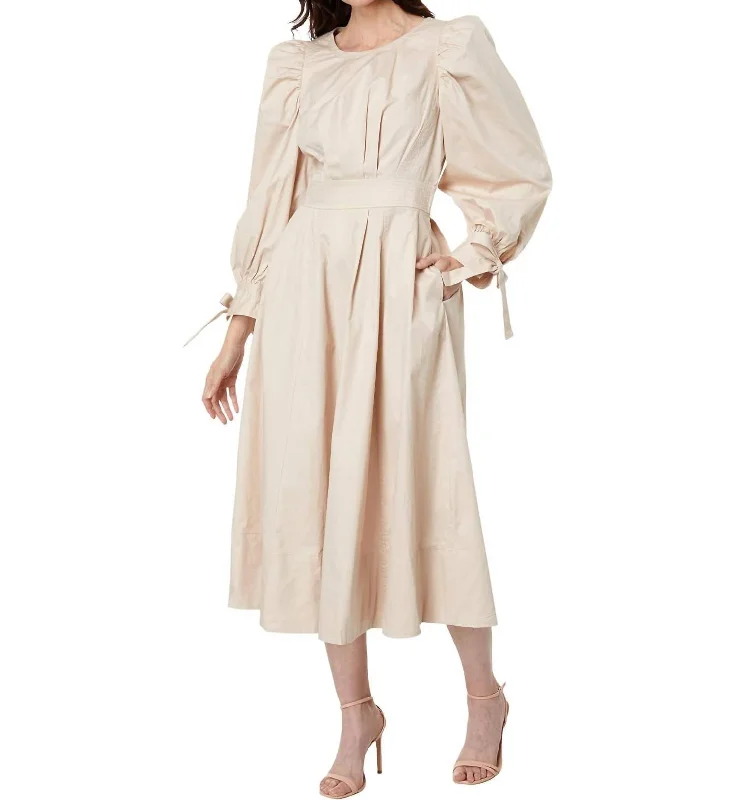 Hot Deals Leighton Tie Sleeve Dress In Stone Beige