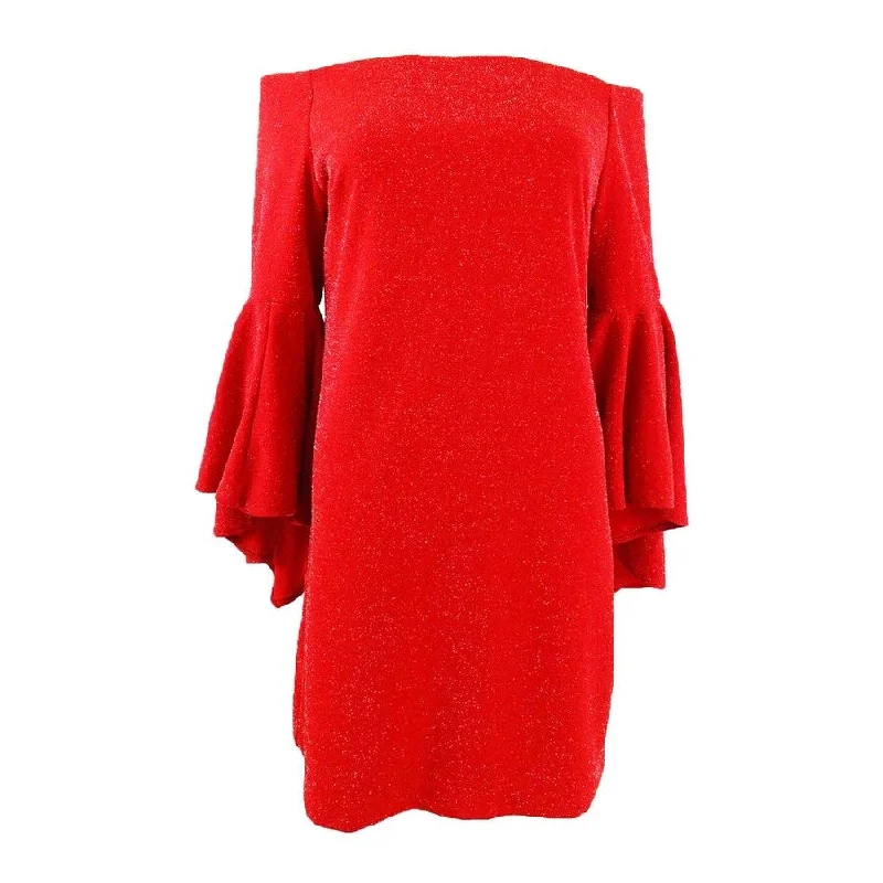 Fashion Forward Outfits Vince Camuto Women's Off-The-Shoulder Flutter-Sleeve Dress (M, Vermillion)