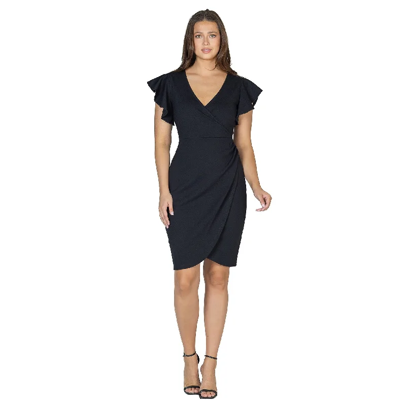 Chic And Edgy 24seven Comfort Apparel Womens V Neck Ruffle Sleeve Knee Length Dress