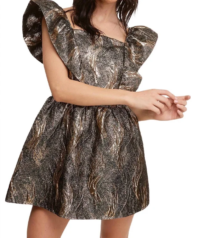 Summer Fashion Textured Flutter Sleeve Dress In Black
