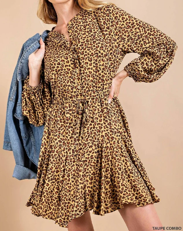Seasonal Sale Balloon Sleeve Dress in Animal Print