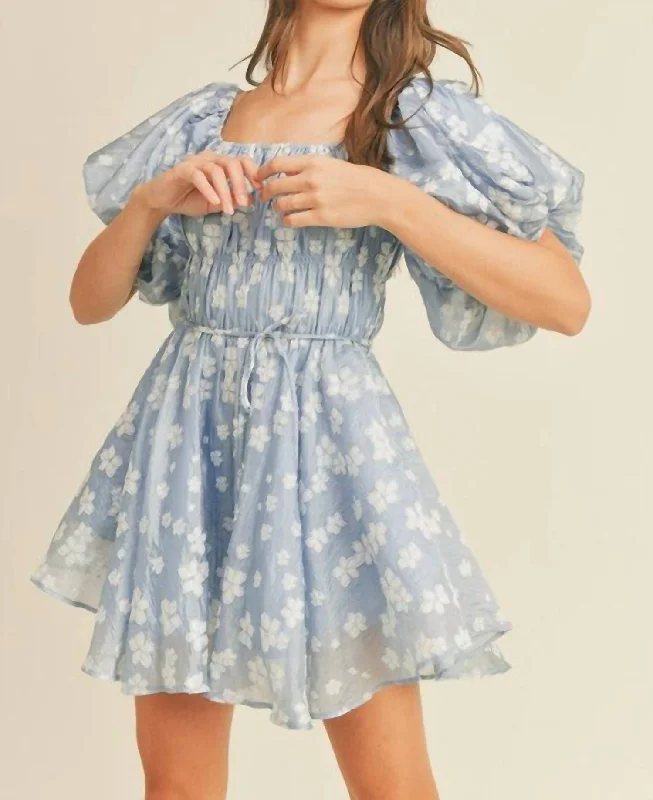 Stylish Savings Declan Puff Sleeve Dress In Blue