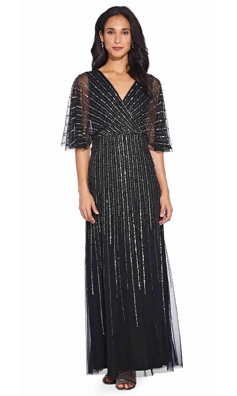 Travel Essentials Adrianna Papell - Sequined Mesh Flutter Sleeve Dress AP1E205631SC
