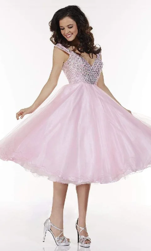 End Of Season Clearance Tiffany Homecoming - 61121SC V Neck A-line Knee Length Dress