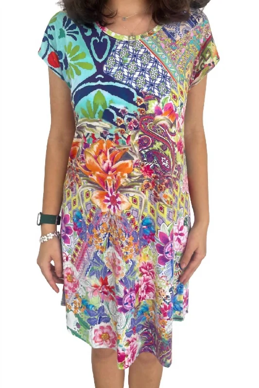 Fashion Forward Talavera Cap Sleeve Dress In Multi