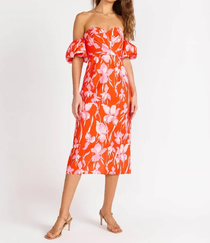 New Season Fashion Preview Floral Hinge Sleeve Dress In Red