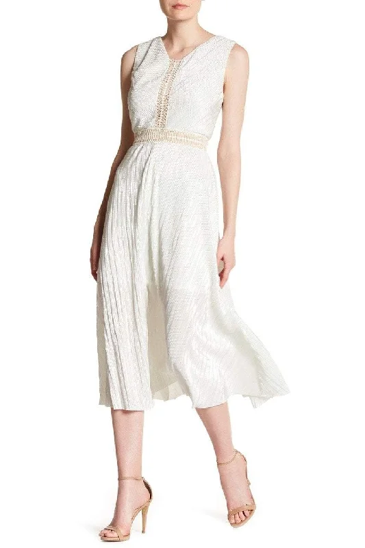 Spring Fashion Sangria - V Neck Textured Tea Length Dress SBKE1211SC
