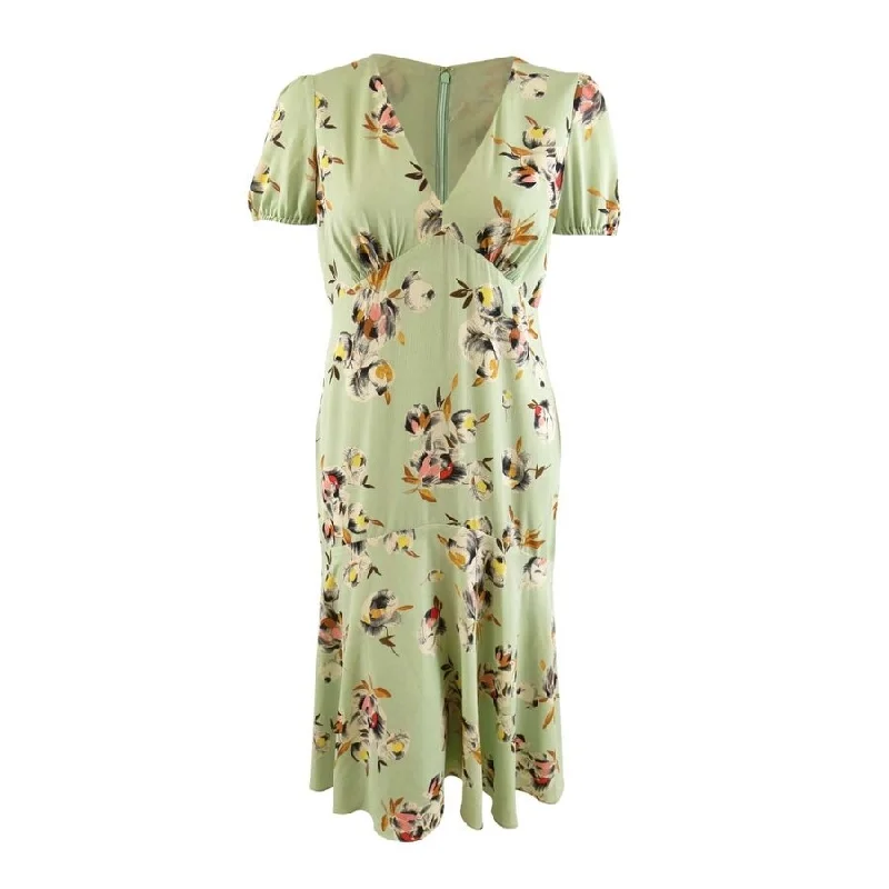 Elegant Attire For The Modern Lady Lauren Ralph Lauren Women's Floral Crepe Puff-Sleeve Dress (12, Sage/Pink Multi)