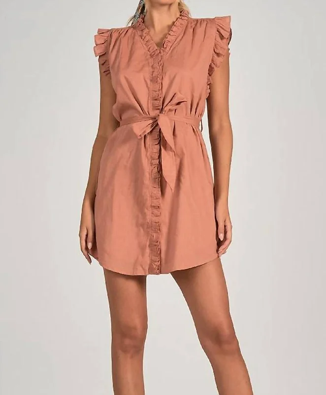 Latest Fashion Ruffle Sleeve Dress In Sandstone