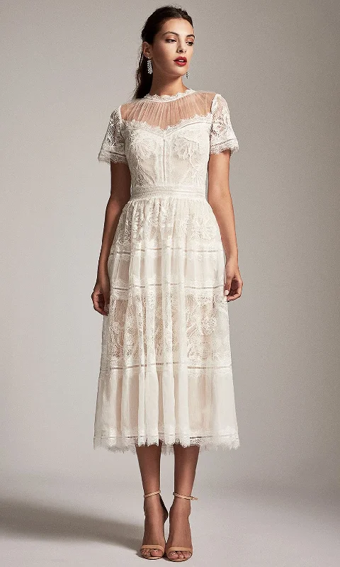 Trend Alert Tadashi Shoji - Embroidered Lace Eyelash Trimmed Tea Length Dress