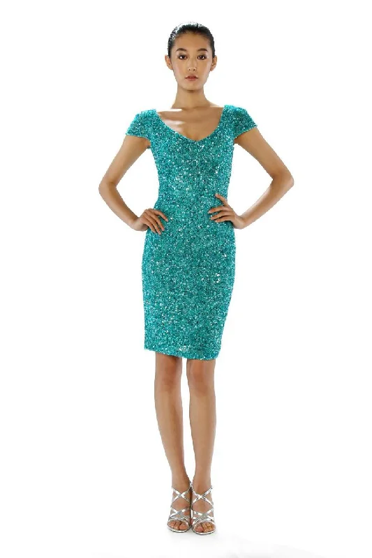 Seasonal Sale Theia - 882396SC Glittering Short Sleeves Knee-Length Dress