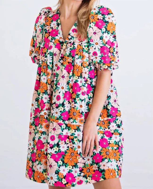 Limited Time Offer Floral Puff Sleeve Dress in Black
