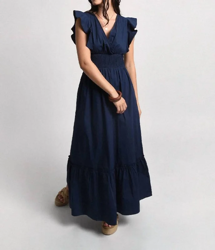 Chic Outfits Katrina Flutter Sleeve Dress In Navy