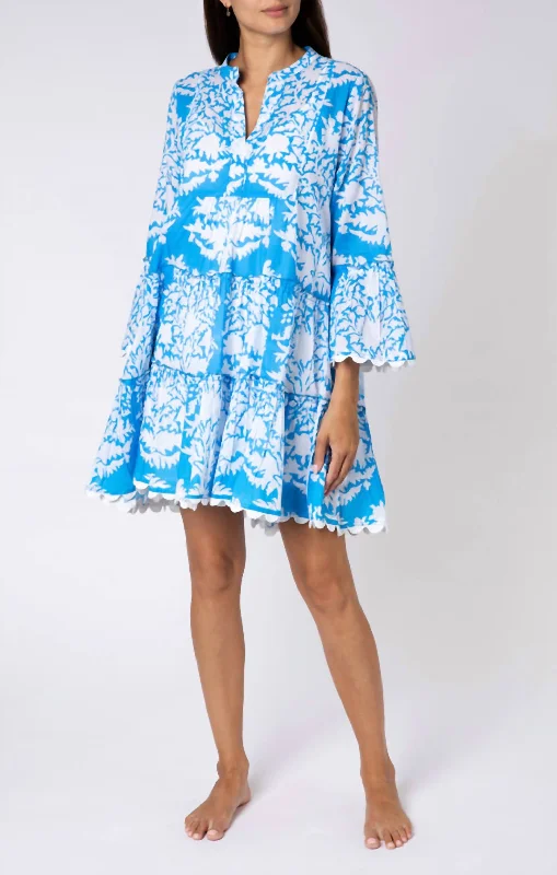 Hot Trends Palladio Print Flared Sleeve Dress In Sapphire