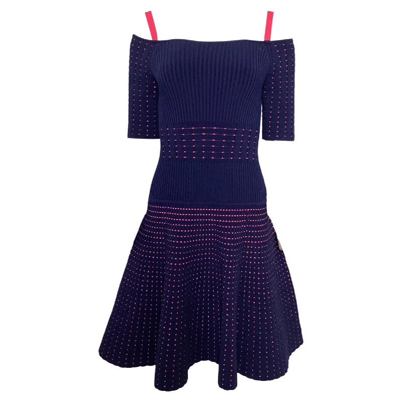 Don't Miss Out Jason Wu Cold Shoulder Knee Length Dress in Navy Blue Viscose